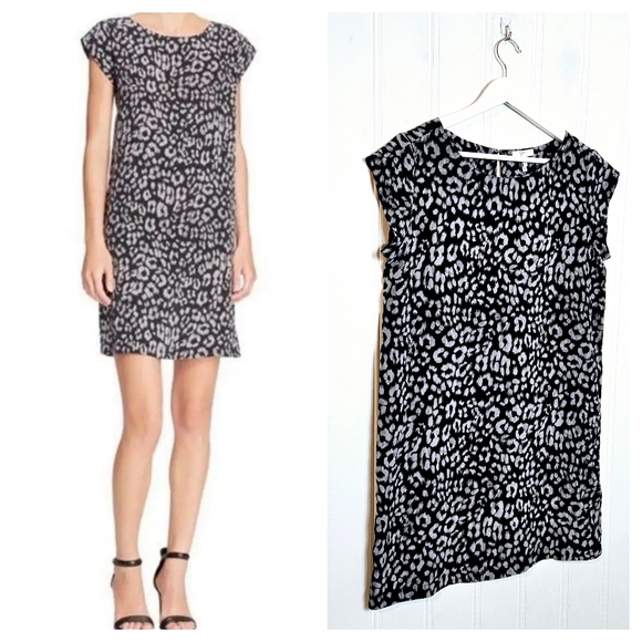 Joie Silk Leopard Dress Womens Size S Weaver Black Short Sleeve Relaxed Fit - Picture 1 of 12